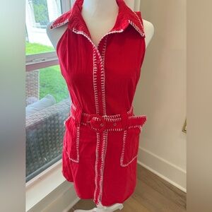 Entro Sleeveless Vibrant Red Dress with White Embroidery size Small